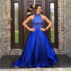 Sherri Hill Blue 2-Piece Size 4 Prom Dress Satin & Sequin